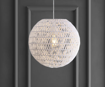 Luna 15.75" Bohemian Modern Woven Rattan/Iron LED Pendant - JONATHAN Y